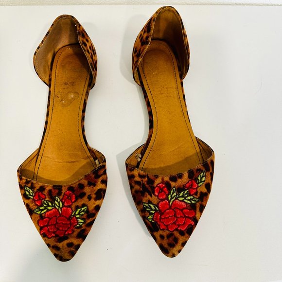 RePort Sycamore Flats Animal Print Floral Embroidered Pointed Toe Womens Size 10 - Picture 1 of 8